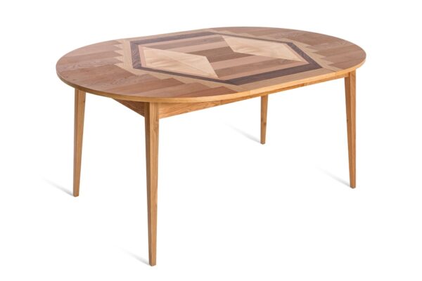 WOOD&PAPPER-02 STÓŁ rozkładany OKRĄGŁY PUZZLE II KILIM